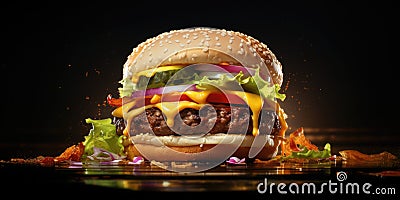 The Spotlight Falls On A Fresh And Tantalizing Burger Stock Photo
