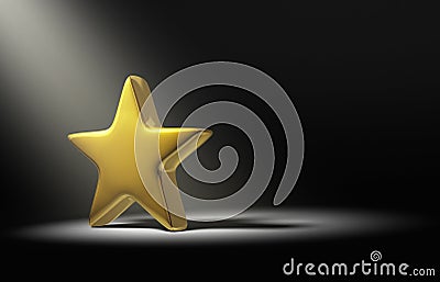 Spotlight On Gold Star On Dark Background Stock Photo