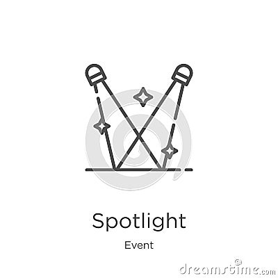 spotlight icon vector from event collection. Thin line spotlight outline icon vector illustration. Outline, thin line spotlight Vector Illustration