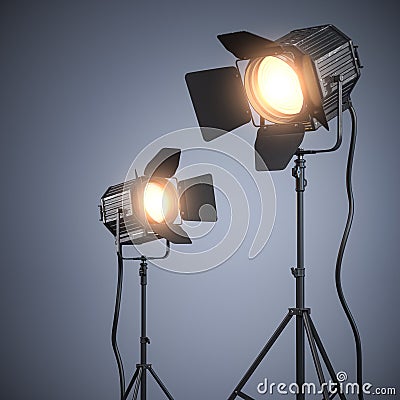 Spotlight studio lighting equipment for photography or videography on grey backgound Cartoon Illustration