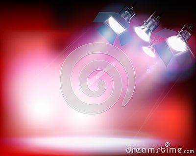 Spotlights on red background. Vector illustration. Cartoon Illustration