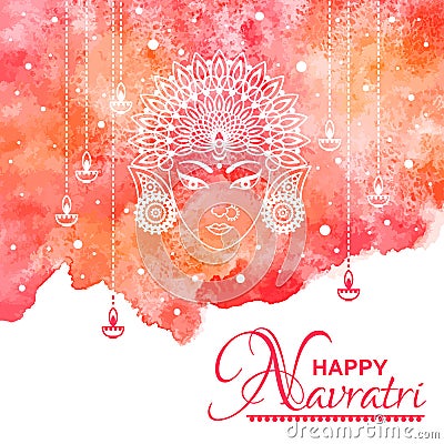 Happy Navratri watercolor greeting card, border Vector Illustration