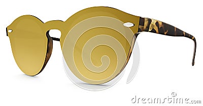 Spotted brown sunglasses golden mirror lenses on white Stock Photo