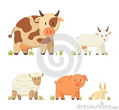 Farm and Domestic Animal Cartoon Illustration Set Vector Illustration