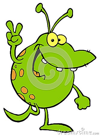 Spotted green alien smiling Vector Illustration