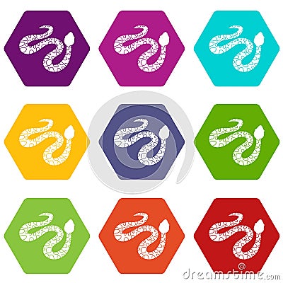 Spotted snake icon set color hexahedron Vector Illustration