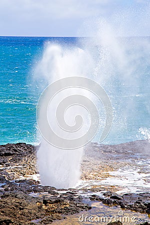 Spouting Horn Blowhole, Kauai, Hawaii Stock Photo