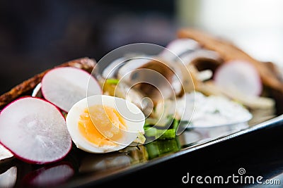 Sprat salad with eggs Stock Photo