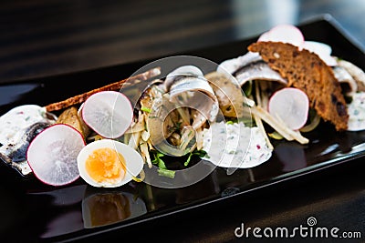 Sprat salad with eggs Stock Photo