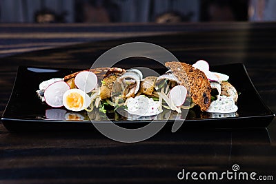 Sprat salad with eggs Stock Photo