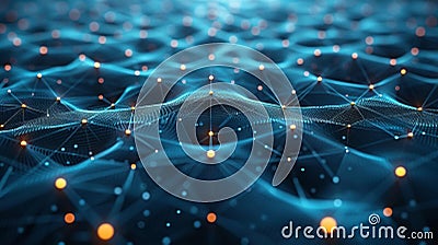 A sprawling network of data points and nodes resembling a futuristic cityscape with streams of information flowing Stock Photo