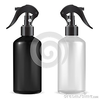 Spray bottle with trigger. Plastic cleaner liquid Vector Illustration