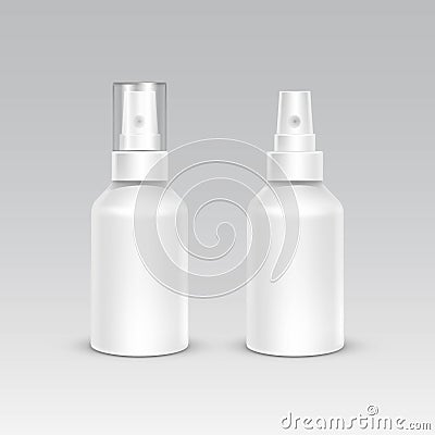 Spray Bottle White Plastic Packaging Container Set Vector Illustration