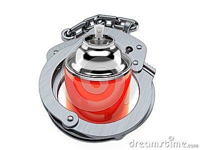 Spray can with handcuffs Stock Photo