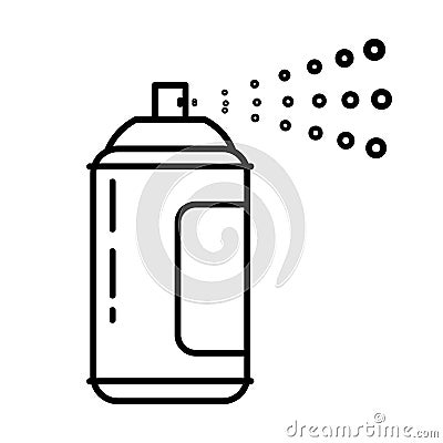 Spray can with liquid sustance spraying from nozzle linear icon Vector Illustration