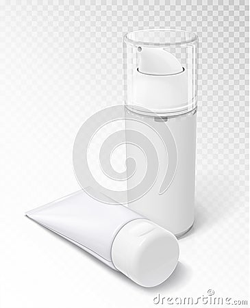 Spray can and tube for cream, gel, deodorant. Cosmetology, body care Cartoon Illustration