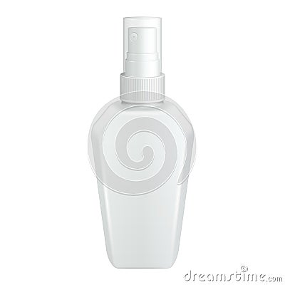 Spray Cosmetic Parfume, Deodorant, Freshener Or Medical Antiseptic Drugs Square Plastic Bottle White. Vector Illustration
