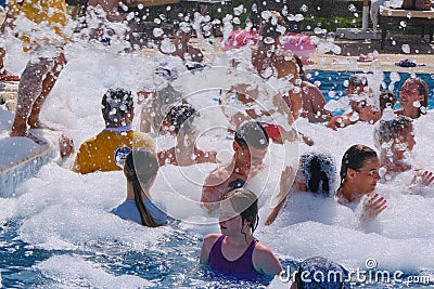 Spray foam party in the pool - Tunisia, Sousse, El Kantaoui 06 19 2019 Editorial Stock Photo