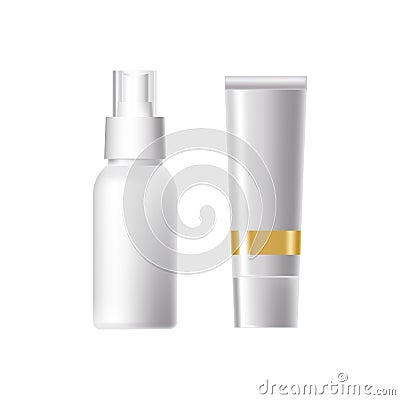 Spray for freshness, application to the body. Tube cream for moisturizing. Vector Illustration