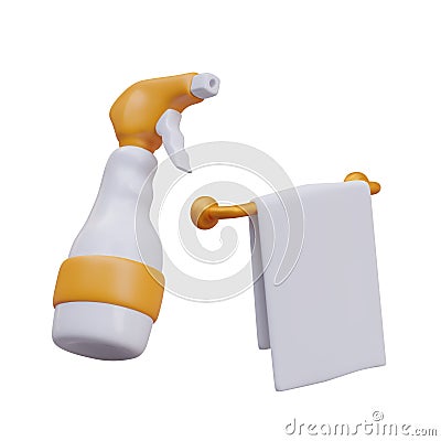 Spray gun bottle, white towel on horizontal metal holder Vector Illustration