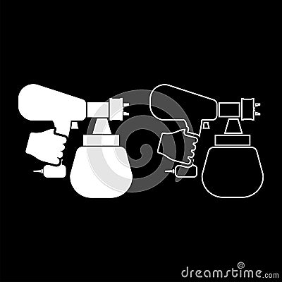 Spray gun holding in hand Sprayer using Arm use tool atomizer pulverizer icon white color vector illustration flat style image set Vector Illustration