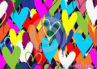 Spray paint colorful hearts pattern Vector Illustration