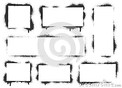 Spray paint graffiti stencil frames. Black airbrushing paint banner, stenciling backdrop and spray paint texture borders Vector Illustration