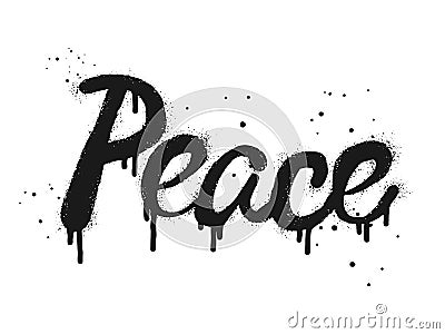 Spray painted graffiti Peace word in black over white. Drops of sprayed Peace words Vector Illustration