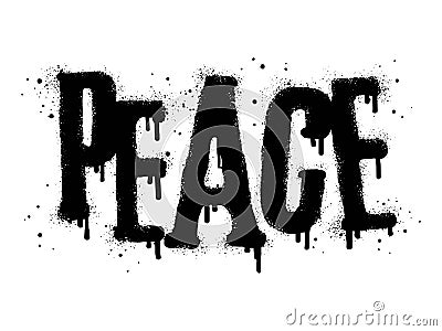 Spray painted graffiti Peace word in black over white. Drops of sprayed Peace words Vector Illustration