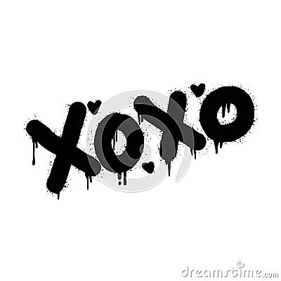 Spray painted graffiti Xoxo word in black over white. Drops of sprayed Xoxo words. isolated on white background. Vector Illustration