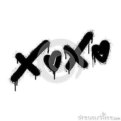 Spray painted graffiti Xoxo word in black over white. Drops of sprayed Xoxo words. isolated on white background Vector Illustration