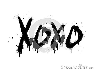 Spray painted graffiti Xoxo word in black over white. Drops of sprayed Xoxo words Vector Illustration