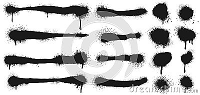 Spray painted lines and grunge dots. Paint splatter circle shapes, graffiti drawing strokes and dirty street art texture Vector Illustration