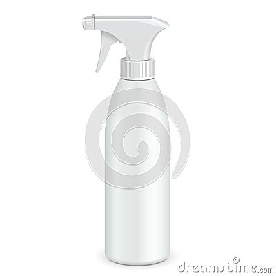 Spray Pistol Cleaner Plastic Bottle White. Illustration Isolated On White Background. Ready For Your Design. Vector Illustration