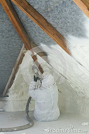 Spray polyurethane foam for roof Stock Photo