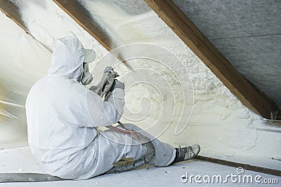 Spray polyurethane foam for roof Stock Photo