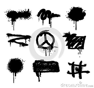 Spray set paint vector splatter grunge texture.Abstract Vector Background. Graffiti black Drips.Rough splash. Vector Illustration