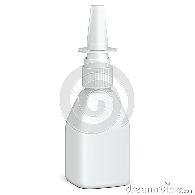 Spray Square Medical Nasal Antiseptic Drugs Plastic Bottle White. Ready For Your Design. Vector Illustration