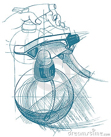 Spray trigger, atomizer, sprayer, pulverizer, air gun. Vector Illustration