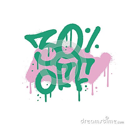 Sprayed 30 percent off urban graffiti with overspray over abstract color shape. Vector textured illustration. Vector Illustration