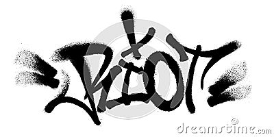 Sprayed riot font graffiti with overspray in black over white. Vector illustration. Vector Illustration