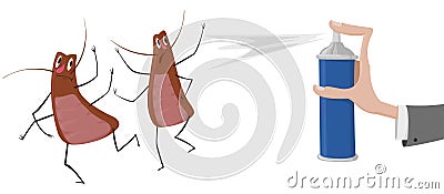 Spraying insecticide on cockroaches Vector Illustration