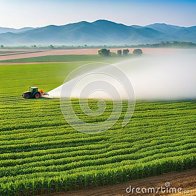 Spraying pesticide with tractor ar agriculture Cartoon Illustration