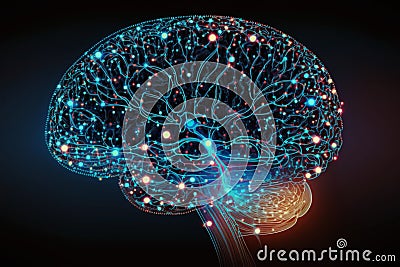 Spread of digital brain connections. Artificial intelligence and the idea of neural networks Cartoon Illustration