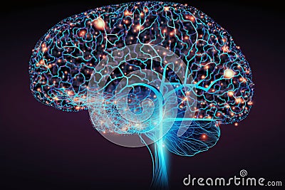 Spread of digital brain connections. Artificial intelligence and the idea of neural networks Cartoon Illustration