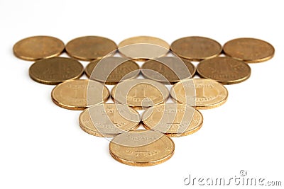 Spread out on a white background Ukrainian coins Stock Photo