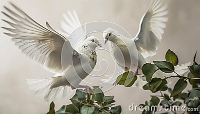 Spread wings of seagull and homing pigeon symbolize freedom generative AI Stock Photo