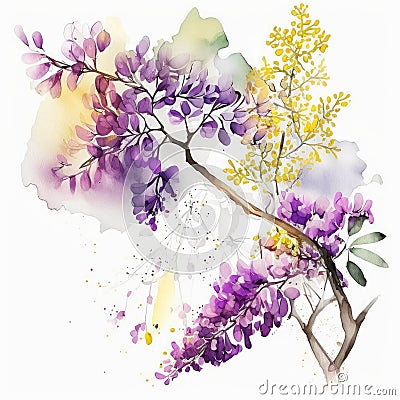 Watercolor Jacaranda Floral Clipart. Beautiful Watercolor set . Isolated on White Background. Stock Photo