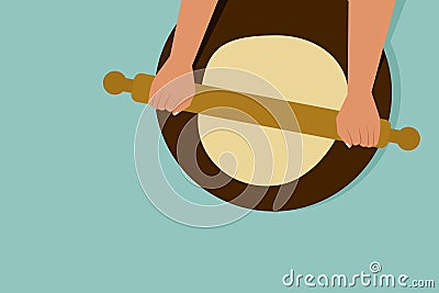 Hands making Indian food `Roti` from wheat dough Vector Illustration