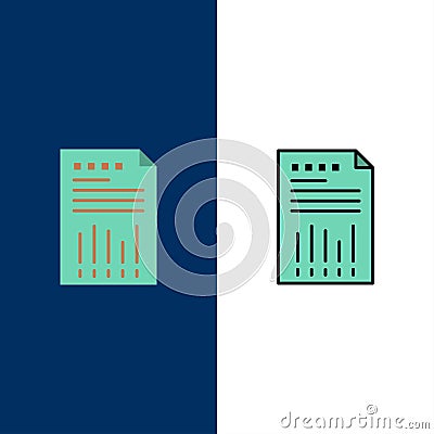 Spreadsheet, Business, Data, Financial, Graph, Paper, Report Icons. Flat and Line Filled Icon Set Vector Blue Background Vector Illustration